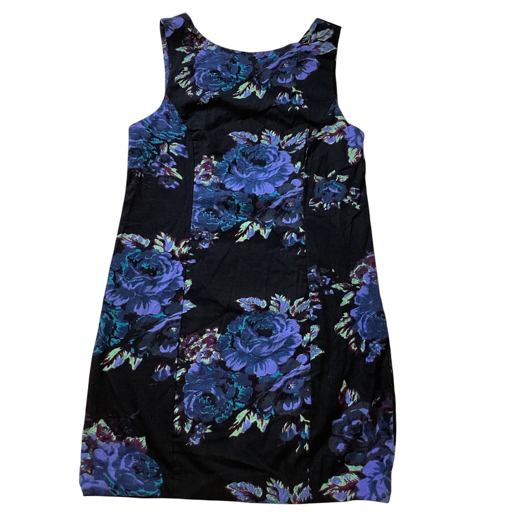 Free People Black Blue Floral Rose Scoop Back Cotton Linen Mini Dress OB2017265